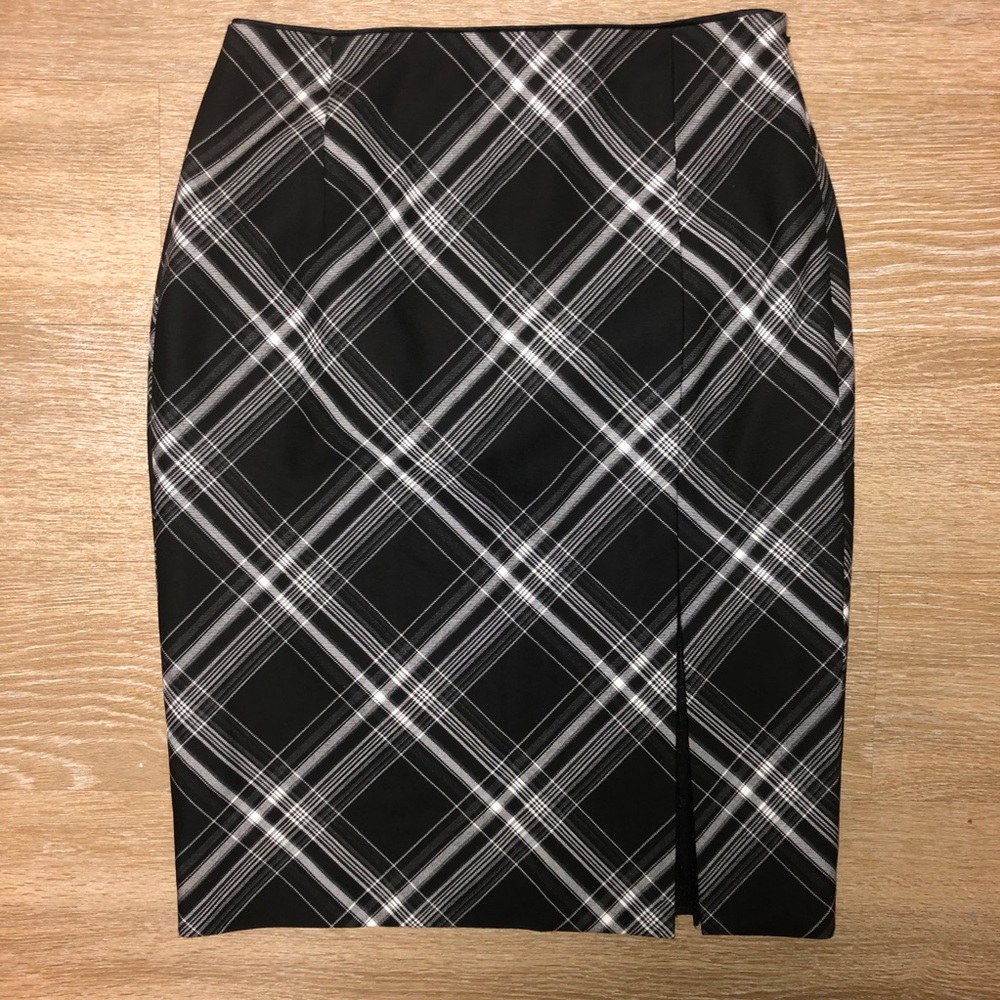 WHBM Plaid Pencil Skirt Lace Accent Slit Hi-Waist